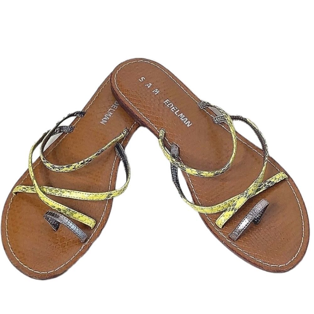 Sam Edelman Yellow Snakeskin Toe Ring Flat Sandals size 10